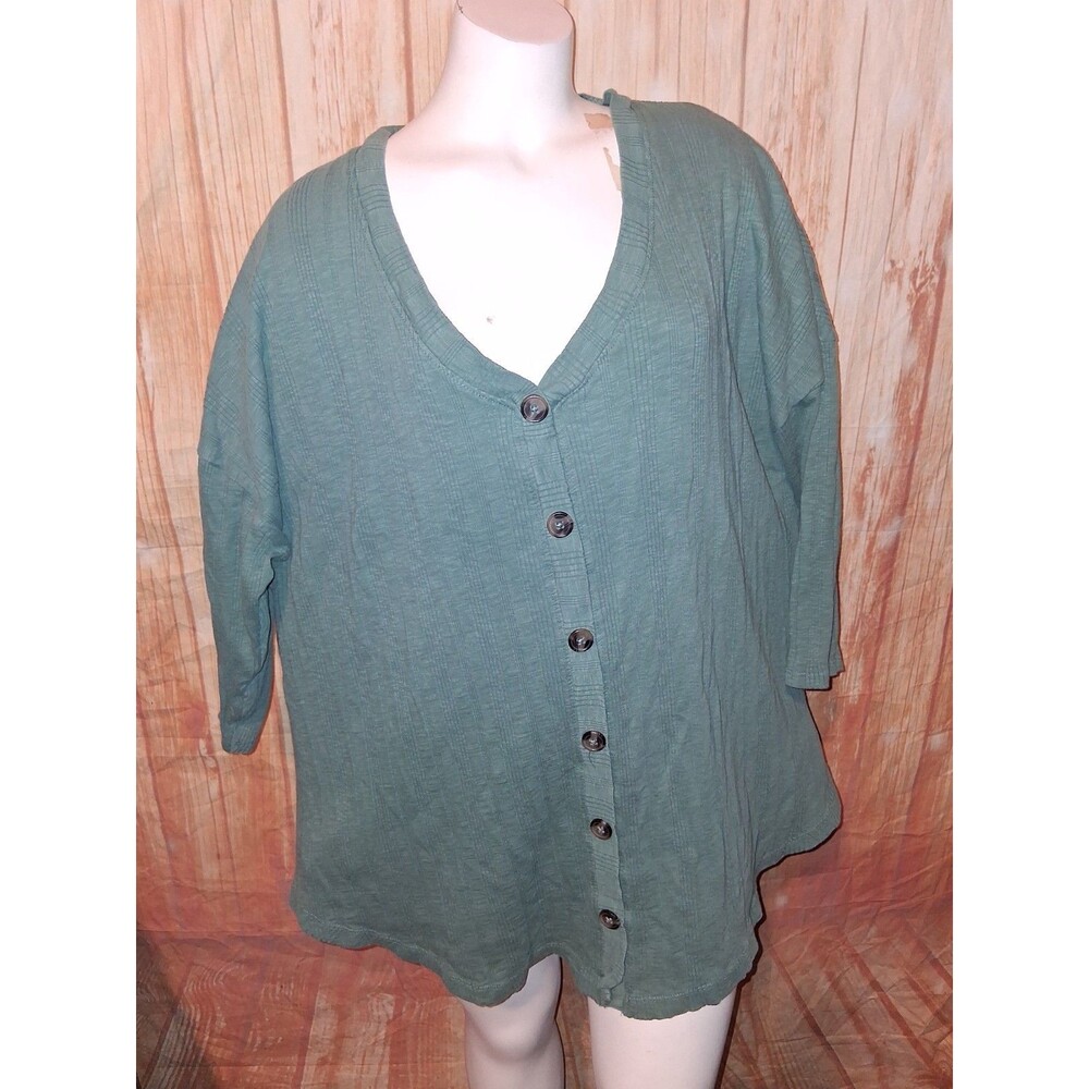 Natural Reflections Green 3/4 Sleeve V-neck Blouse Sz 1X